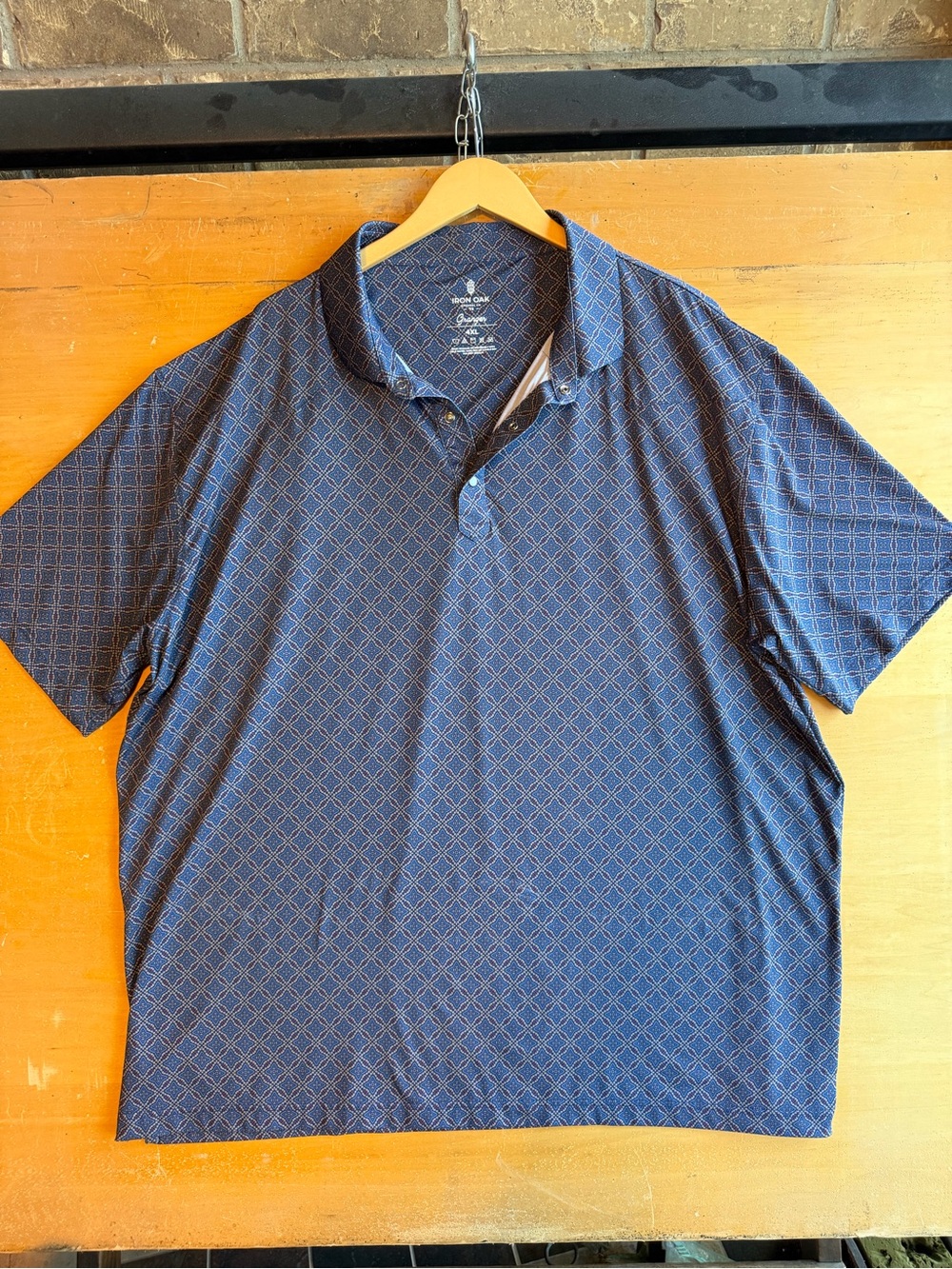 Iron Oak Classic Granger Pearl Button Navy Diamond-Print Polo Shirt 4XL